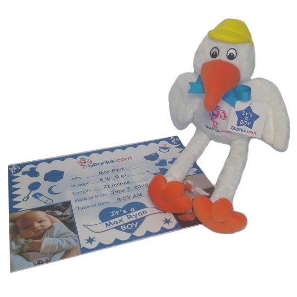 Plush Stork Keepsake with Certificate for Boys