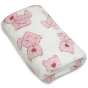 Pink Bear Print Plush Blanket