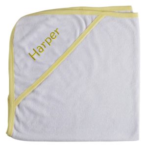 Personalized Embroidered Hooded Terry Cotton Bath Towel Yellow Trim