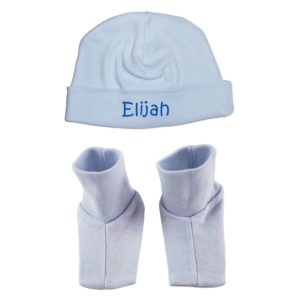 Personalized Infant Cap and Booties Set Blue