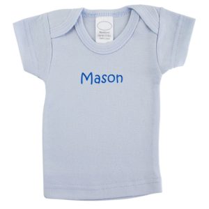 Personalized Embroidered Rib Knit Blue Short Sleeve Lap T-Shirt