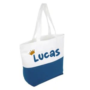 Two Tone Personalized Tote Bag Blue Side