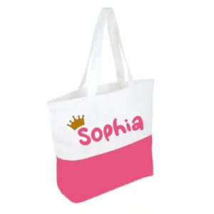 Two Tone Personalized Tote Bag in Pink Side