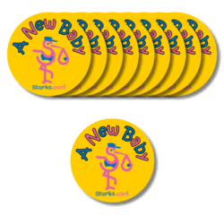 A New Baby Round Announcement Stickers 10 pack