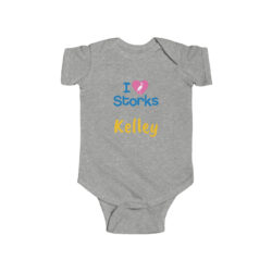 I Love Storks Personalized Infant Bodysuit Neutral Gray