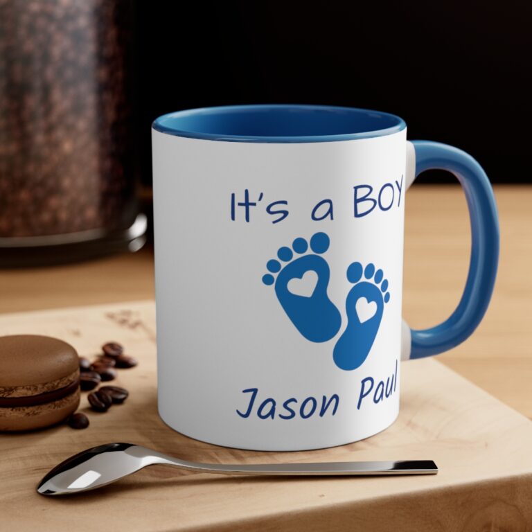 Baby Boy Blue/White Personalized Accent Mug - Image 4