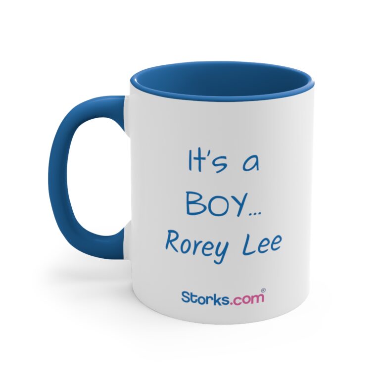 I Love Storks Baby Boy Blue/White Personalized Accent Mug - Image 3