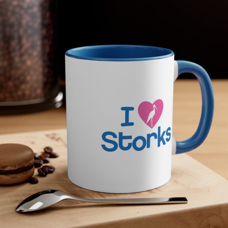 I Love Storks Baby Boy Blue/White Personalized Accent Mug - Image 4