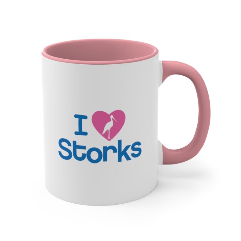 I Love Storks Baby Girl Pink/White Personalized Accent Mug
