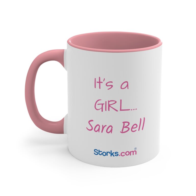 I Love Storks Baby Girl Pink/White Personalized Accent Mug - Image 3