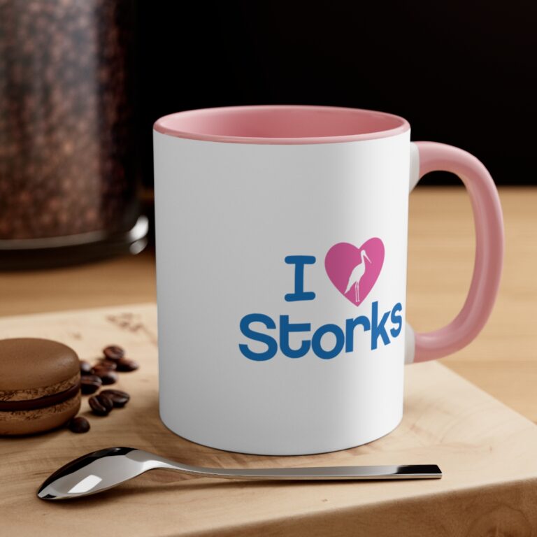 I Love Storks Baby Girl Pink/White Personalized Accent Mug - Image 4