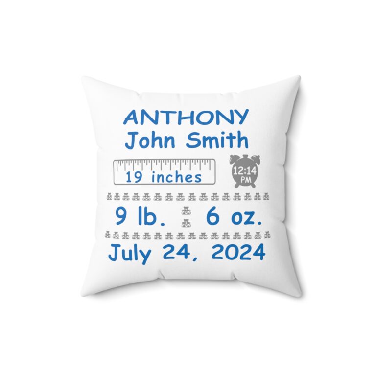 Personalized Baby Boy Birth Stats Pillow - Image 4