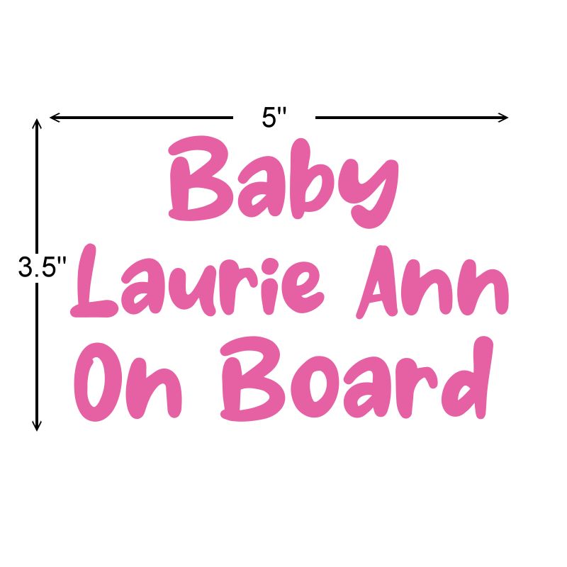 Personalized Name Baby On Board Pink Decal Size