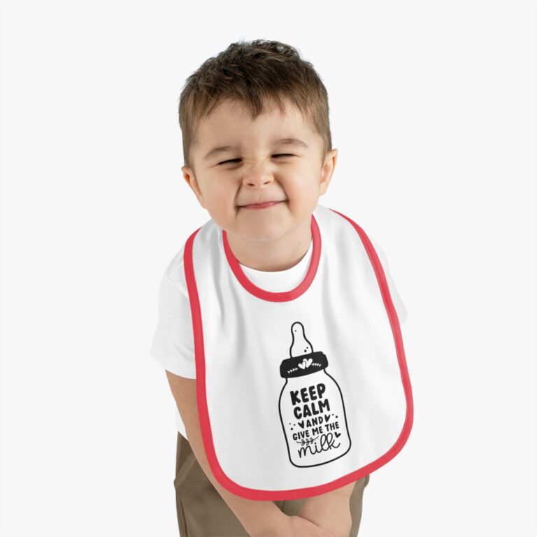 Keep Calm and Give Me The Milk - Contrast Color Trim Bib - Image 11