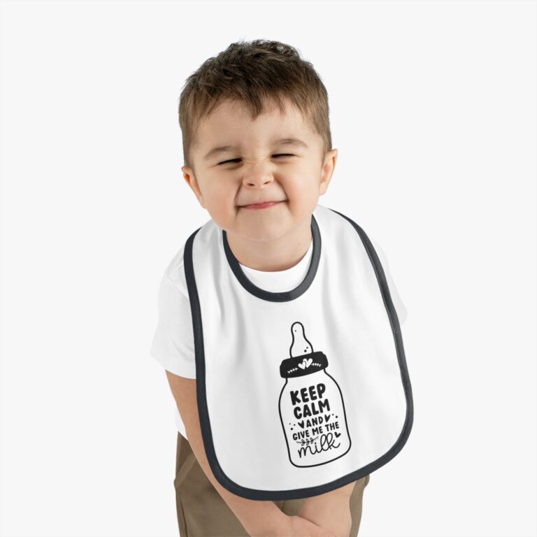 Keep Calm and Give Me The Milk - Contrast Color Trim Bib - Image 2