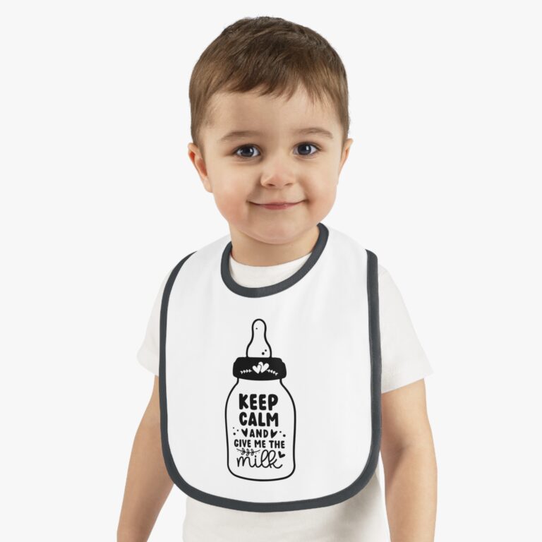 Keep Calm and Give Me The Milk - Contrast Color Trim Bib - Image 3